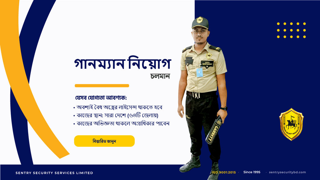 সশস্ত্র নিরাপত্তা প্রহরী (গানম্যান) নিয়োগ করছি: আবেদনের আগে দেখে নিন প্রয়োজনীয় যোগ্যতা